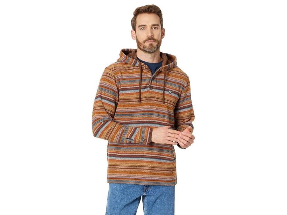 Vissla $85 Men's Descanso Striped Knit Henley Popover Hoodie L NWT